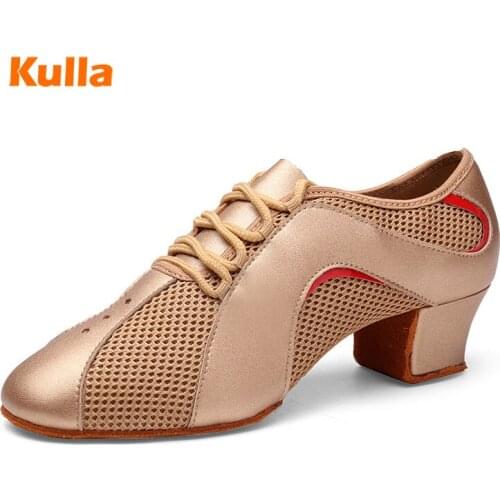 Women Latin Salsa Dance Shoes Ballroom Dancing Shoes Ladies Soft Mesh Breathable 3/5cm Heels Black Skin Female Fitness Yoga Shoe