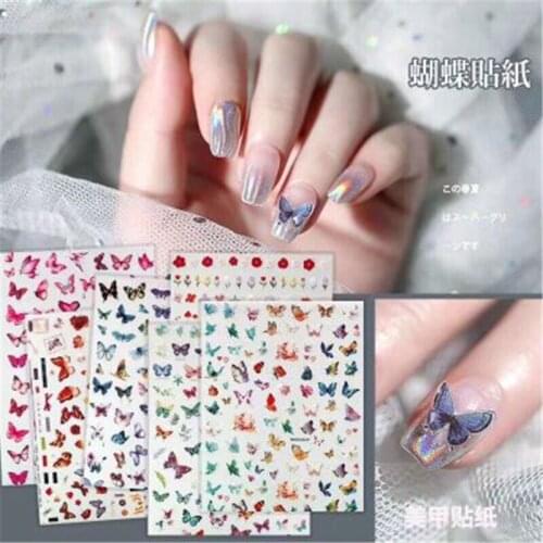 Fashion Hot Selling 3d DIY Flying Butterflies Nail Stickers Back Glue Adhesive Paper Stickers for Nail Decor Hand Decorations