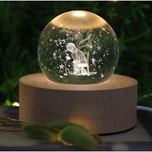 Crystal Ball Night Light Beech 3D Engraved Little Prince Table Lamp Home Bedroom Decor Kis Xmas Birthday Gift Toy
