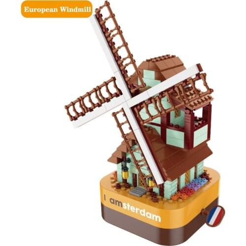 The New Clockwork Music Box Series Bricks Toys European Windmill Ornaments Model MOC Building Blocks Kit Creator Kids Gifts
