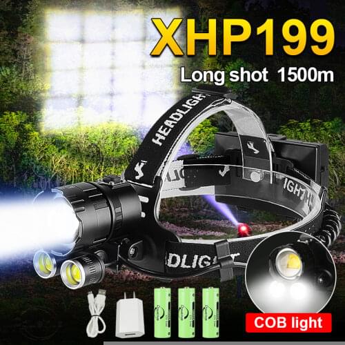 Newest XHP199 COB High Power Headlamp 18650 Usb Head Flashlight Rechargeable Head Lamp Light XHP160 XHP90 Powerful LED Headlight