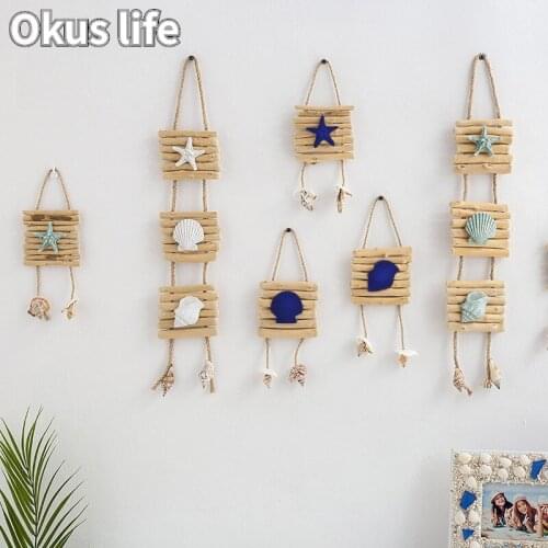 New Creative Driftwood Hanging Decoration Wood Splicing Starfish Conch Accessories Restaurant Bar Retro Pendant