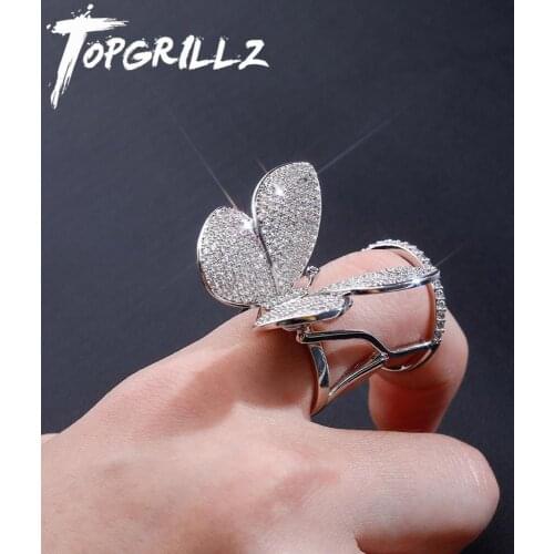 TOPGRILLZ Adjustable Butterfly Ring Movable Wings Ring Women Iced Out Cubic Zirconia Ring Fashion Charm Women Jewelry For Gift