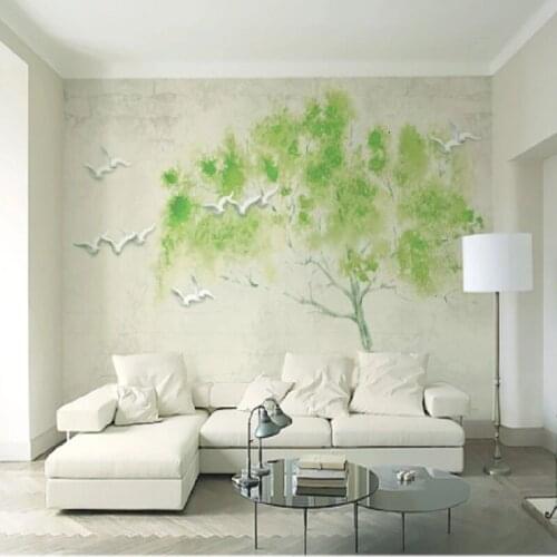 Bacaz 8d/5d Relief Green Bird Tree mural Wallpaper 3d Wall Mural for Living Room Sofa Background 3d Wall Murals Wallcovering