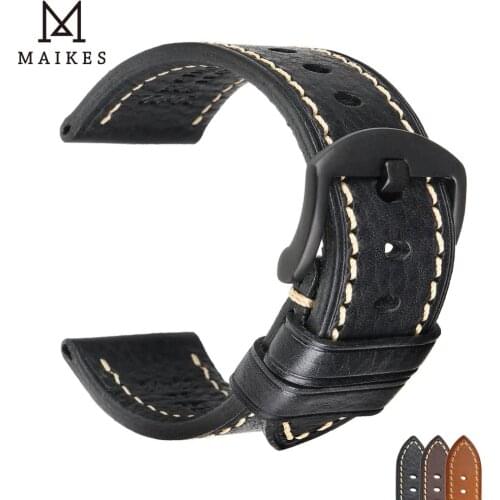 MAIKES High Quality Genuine Leather Watch Strap Brown 20MM Watchband Mens Women Watch For DW Daniel Wellington Watch Band