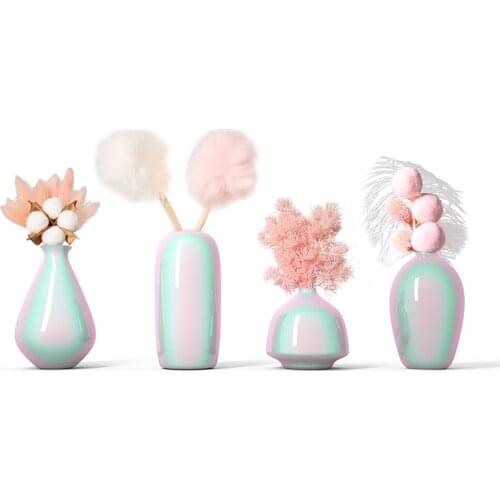 Pink vase girl heart ceramic vase creative living room bedroom home ornament rainbow pearl flower with dried flowers vase