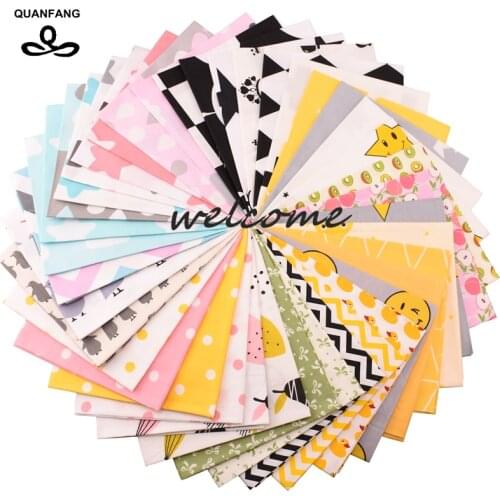 QUANFANG 40pcs/Lot Random color Printed Twill Cotton Fabric For Patchwork DIY Quilting Sewing Baby doll Childrens Sheet 10x10cm