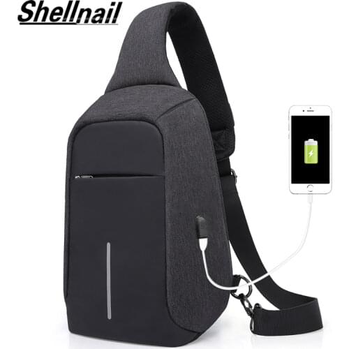 Shellnail USB Anti Theft Shoulder Bag for Men Chest Bag Large Capacity Waterproof Trip Mobile Phone Bag Messenger Crossbody Bag