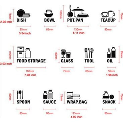 Modern Kitchen cabinet wall stickers vinyl waterproof cutlery labels Kitchen cabinet decor decals home decoration