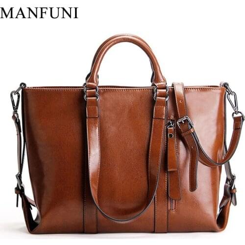 Women Handbag 100% Genuine Leather Retro Casual Tote Bag Large Capacity Shopping Bags Elegant Crossbody Shoulder Bag Purse Brown