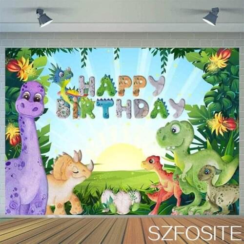 Cartoon Jurassic Dinosaur Theme Zoo Party Backdrop Baby Birthday Room Decorates Newborn Bath Kids Photography Photo Vinyl Banner
