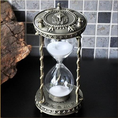 VINTAGE ART CRAFT EGYPT TUTANKHAMUN HOURGLASS 30 MINUTES AMPULHETA SAND WATCH METAL HOME DECOR DESKTOP WATCH TIMER GIFT
