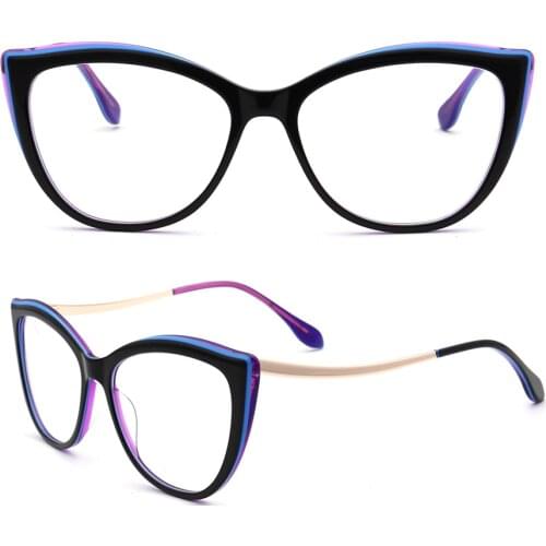 Women Cateye Glasses Optical Acetate Eyeglass Frame for Women Retro Metal Eyeglasses Frames Purple Pink Green Red Prescription