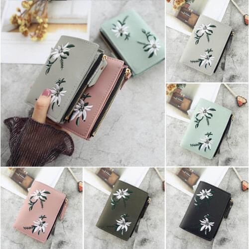 Women Wallet PU Leather Print Flower Cash Pocket Photo MiniClutch Short Purse