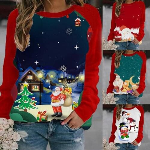 2020 Christmas Cartoon Ladies Top Winter Long Sleeve Ladies Pullover Home Wear Ladies Fashion Top