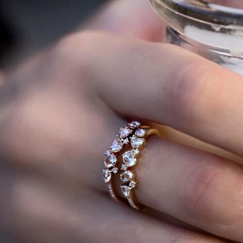 Gold color cz cluster minimal fashion ring jewelry 100% 925 sterling silver chic top quality engagement cute women rings 2021