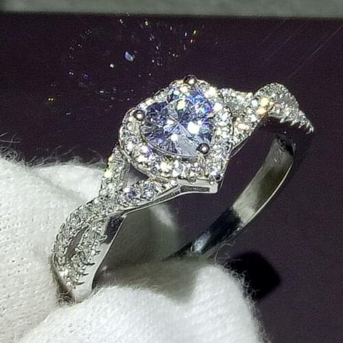 Cute Lovers' Ring For Women Sparkling Luxury Jewelry 100% Pure 925 Sterling Silver Party Women Wedding Band Heart Rings Gift