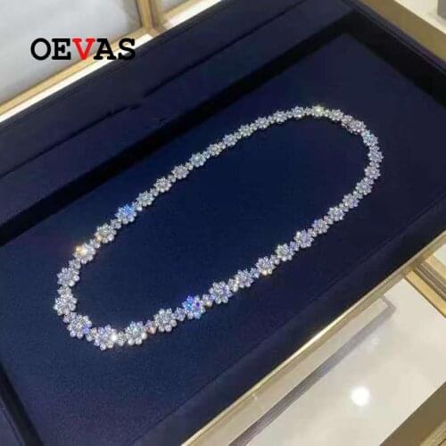 OEVAS 100% 925 Sterling Silver Full High Carbon Diamond Sun Flower 40cm Chains Neckalce For Women Sparkling Wedding Fine Jewelry