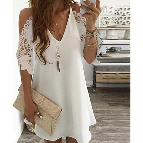 50% Hot Sales Women Sexy V Neck Pineapple Floral Print Cold Shoulder Lace A Line Beach Dress