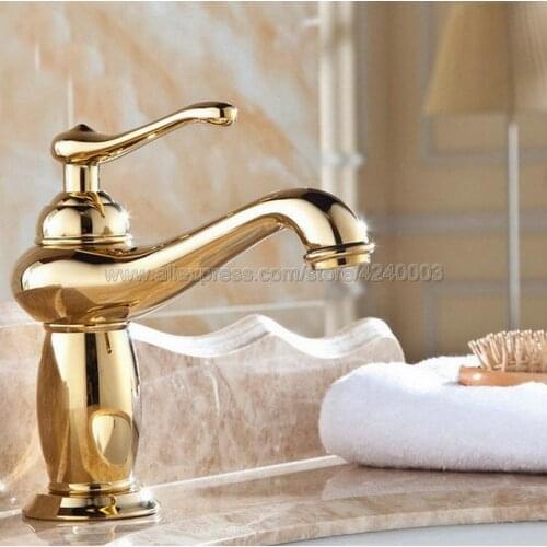 Bathroom Faucet Golden Brass Basin Faucet. Bathroom Mixer Tap Deck Mounted basin sink Mixer Tap Kgf043