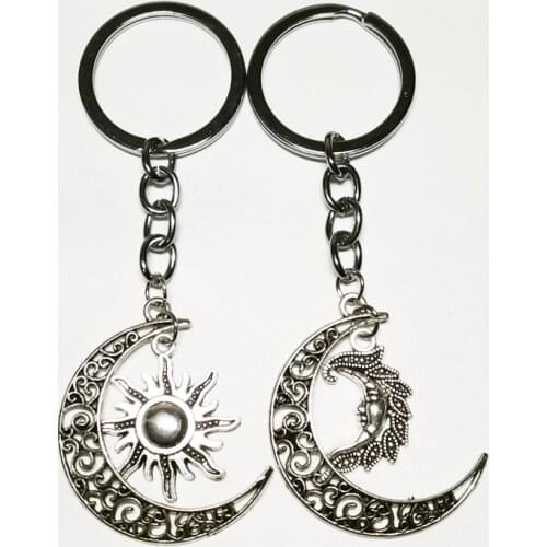 1Pcs Daily Life Inspired New Silver Plated 3D Fashion Sun, Moon, Half Moon Pendant Keychain Fashion Mini Jewelry