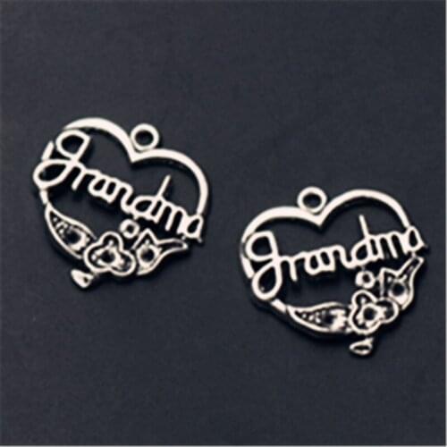 10pcs Antique Silve Colorr Dear Grandma Charm Vintage Metal Earring Bracelet DIY Jewelry Peach Heart Alloy Pendants A1003