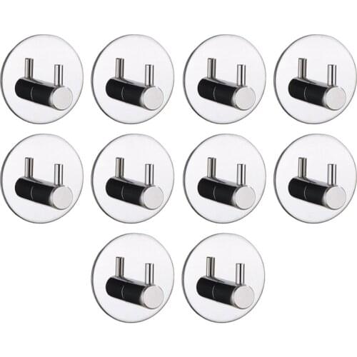 10Pcs Adhesive Hooks 304 Stainless Steel Glossy Heavy Duty Wall Hooks Hangers for Hanging Bathroom Kitchen Organizer