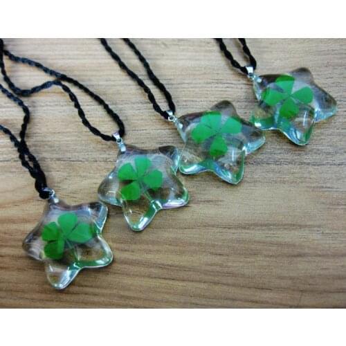 FREE SHIPPING 20 pcs real shamrock lucid bottom five star design real four leaf clover pendant specimen