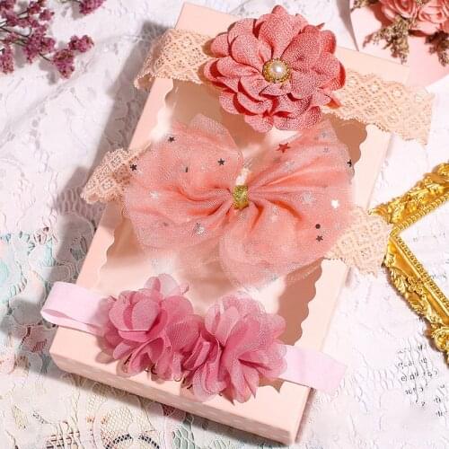 3 Pcs/Set Lace Bows Baby Headbands Princess Flower Soft Elastic Baby Hairband Crown Kids Headwear Newborn Girls Hair Accessories