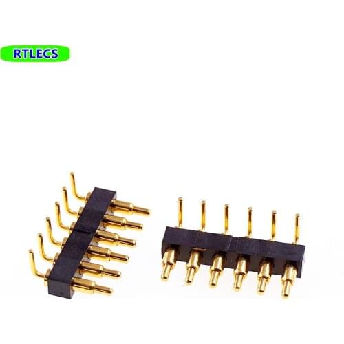 5 Pcs Spring Loaded Connector Pogo Pin Strip 6 Position 2.54 Pitch Right Angle Through Holes Height 8.8 MM Gold Plated 2A 36VDC