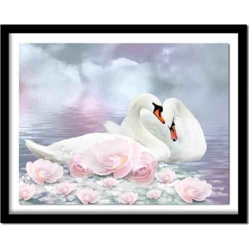 5d diy Diamond embroidery swan lover lake diamond painting Cross Stitch full square Rhinestone wedding decoration