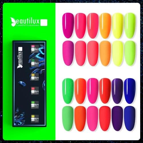 Beautilux Gel Polish Kit Neon Color Nail Gel Polish Summer Candy Hot Pink Green Yellow Gel Varnish Sugar Gels Lacquer 6pcs/set