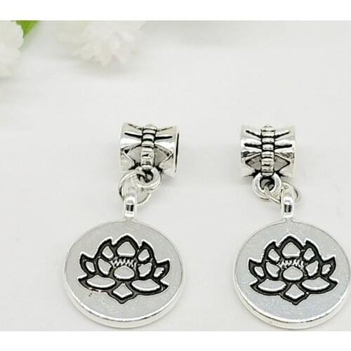 Free Ship 100Pcs Tibetan Silver Lotus Flower Charms Dangle Beads Fit pendant Bracelet 30x15mm Hole 4mm