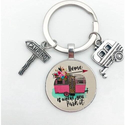 Lover Car Cute Camper Wagon Keychain, I Love Camping Keychain, Trailer Signpost Keychain, Vacation Travel Memorial Gift