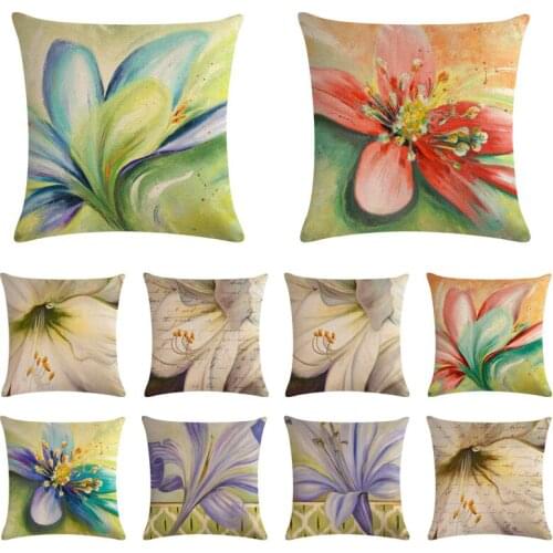 Flower Painting Cushion Cover Colorful Oil Painting Pattern Decorative Pillow Case Sofa Seat Case Car 45x45cm Pillowcase