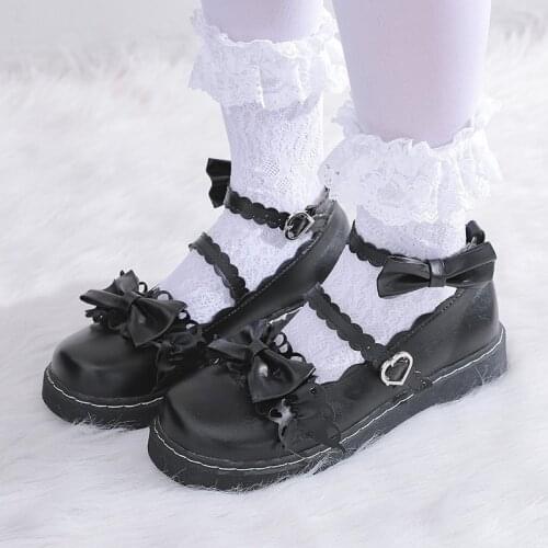 Spring Autumn Lolita Shoes Butterfly Knot Girls Shoes Round Toe Mary Jane Shoes Women Flats Ankle Strap Ladies Shoes Black 8210C