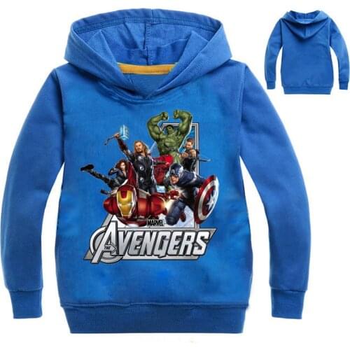 Boys Long Sleeve T-Shirt Cartoon Hooded Captain America Print Children Clothes Cotton Baby Girls Tops Tee Kids Sweatshirt black