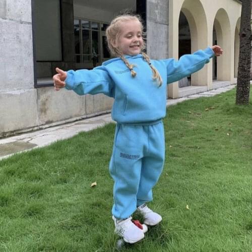 Warm Clothes Kids Hoodies Two Pieces Sets Letter Brand Solid Sweatshirts Long Track Pants Autumn Winter