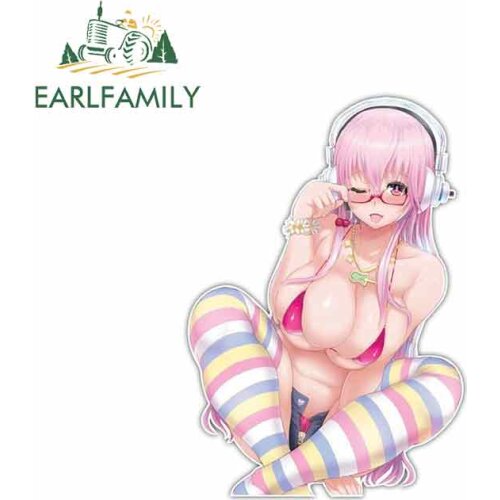 EARLFAMILY 13cm x 9.2cm for Sexy Female Anime Funny Car Stickers Bumper Trunk Truck Graphics Vinyl JDM Sunscreen Waterproof
