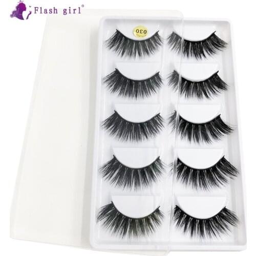 Flash girl best quality 030 5 pairs 100% handmade 3D mink natural full strip lashes