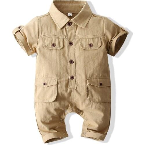 Kimocat Boy Baby Short-Sleeved Lapel Jumpsuit Summer Gentleman Baby Jumpsuit Casual Childrens Clothes 0-2 Years