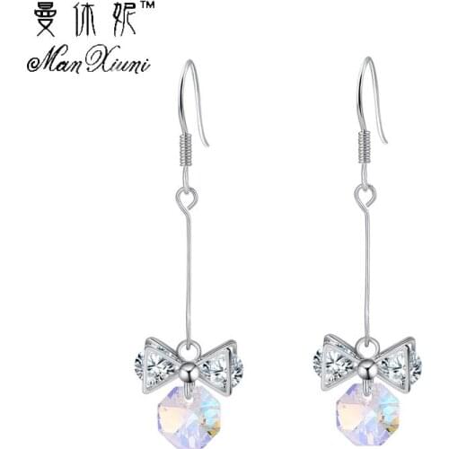Manxiuni Crystal Long Bow tie Wedding Dangle Drop Earrings For Women Vintage Gifts Fashion Jewelry 2018 New pendientes brinco