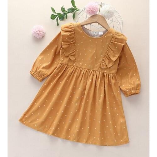 Menoea 2021 Spring Fashion Style Girls Polka Dot Cotton Dresses Kids Long Sleeve Ruffles Costumes Baby Clothes Children Dress