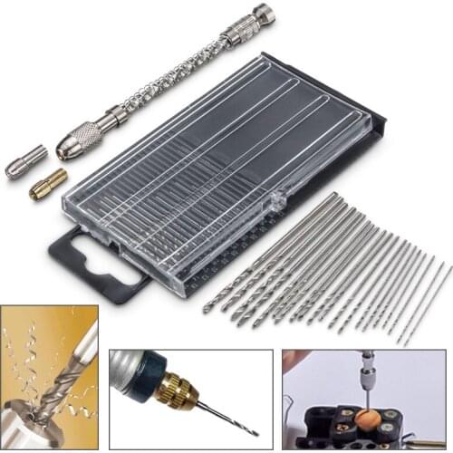 Mini Pin Vise Wood Spiral Hand Push Drill Chuck Micro Twist Bit and 20pcs 0.3-1.6mm Straight Shank Twist Drill Bits Set