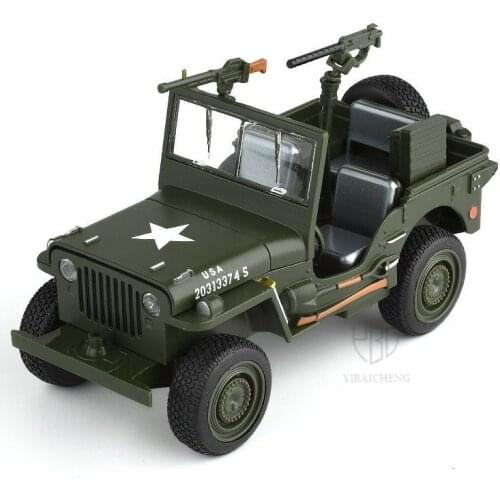 1:32 Willys Chariot Alloy Car Model Camouflage Multipurpose Military Off-road Vehicle With Machine Gun Second World War Vehicles