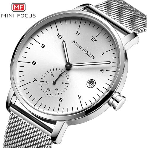 MINI FOCUS Mens Business Watch Simple Fashion Full Steel Mesh Belt Men Watch Luxury Brand Quartz Waterproof Watch Montre Homme