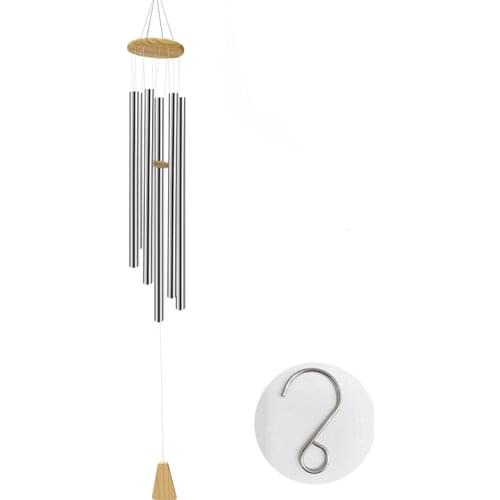55"Wind Chimes Outdoor Indoor with HOOK and CARD,Large Deep Tone with 6 Metal Tubes,Musically Tuned Chimes,Sliver