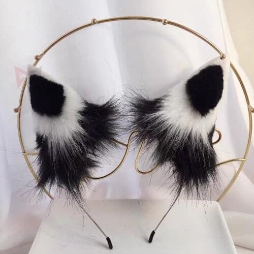 MMGG New Black White Wolf Fox Ears Hairhoop Headwear Lolita Cosplay Game Costume Accessories Custom Made