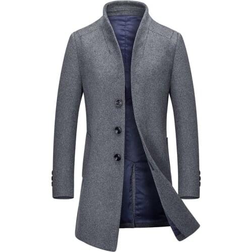 S-3Xl 2021 Autumn Winter New Mens Slim Fit Wool Coat Male Cashmere Blended Long Overcoat Black Red Gray Jacket Outerwear