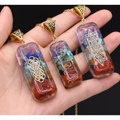 Orgonite Energy Stainless Steel Link Pendant Necklace 7 Chakras Crystal Necklace Amulet Jewelry for Women Reiki Heal Gifts